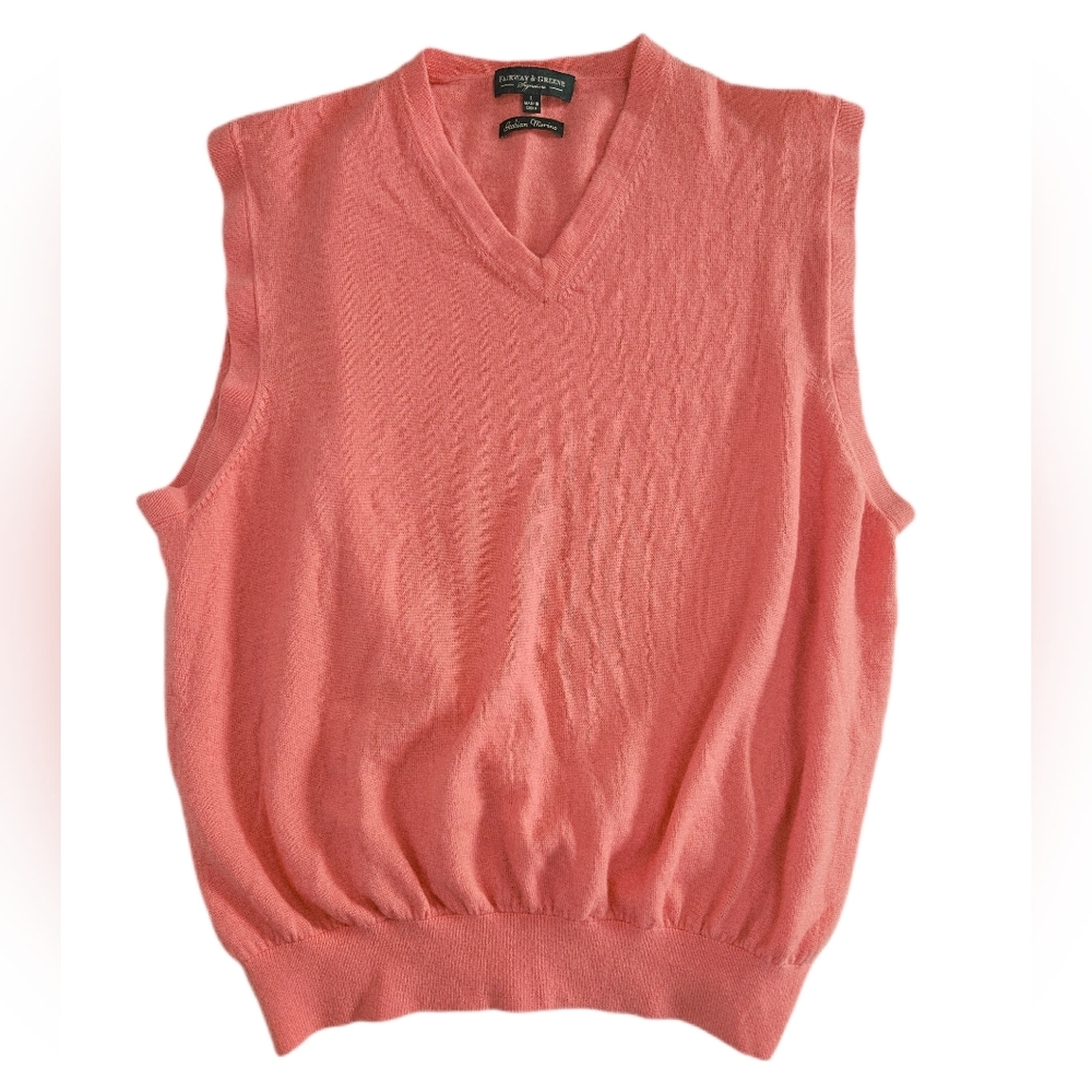 Fairway & Greene Signature Sweater Vest Orange Mens Italian Merino Wool L